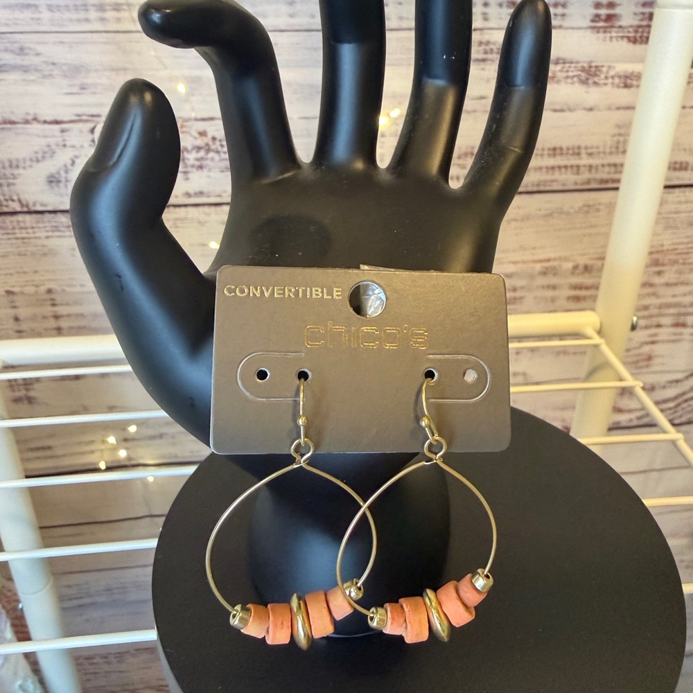Chico's Gold Earrings with Coral Beads - Picture 4 of 5
